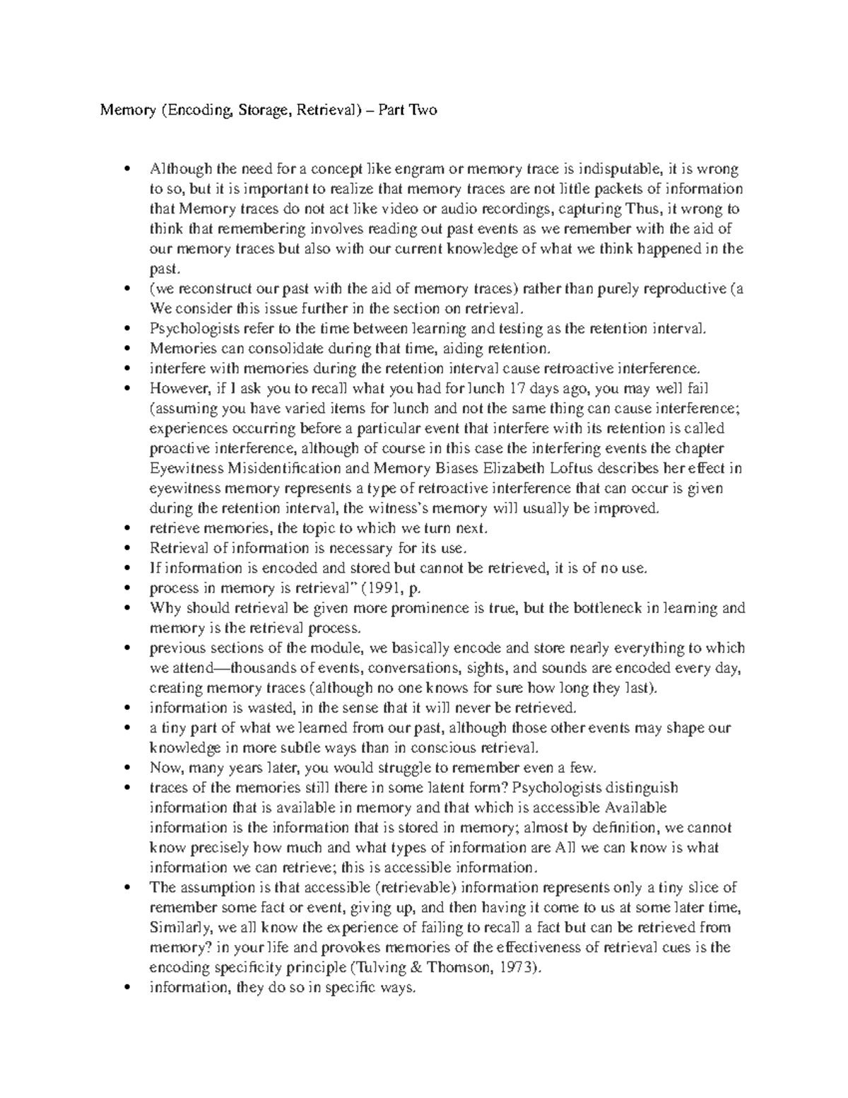 Memory (Encoding, Storage, Retrieval) – Part Two - (we reconstruct our ...