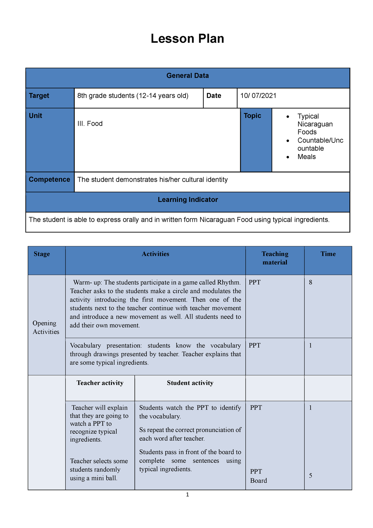 Lesson Plan - material de autoestudio - 1 Lesson Plan General Data ...