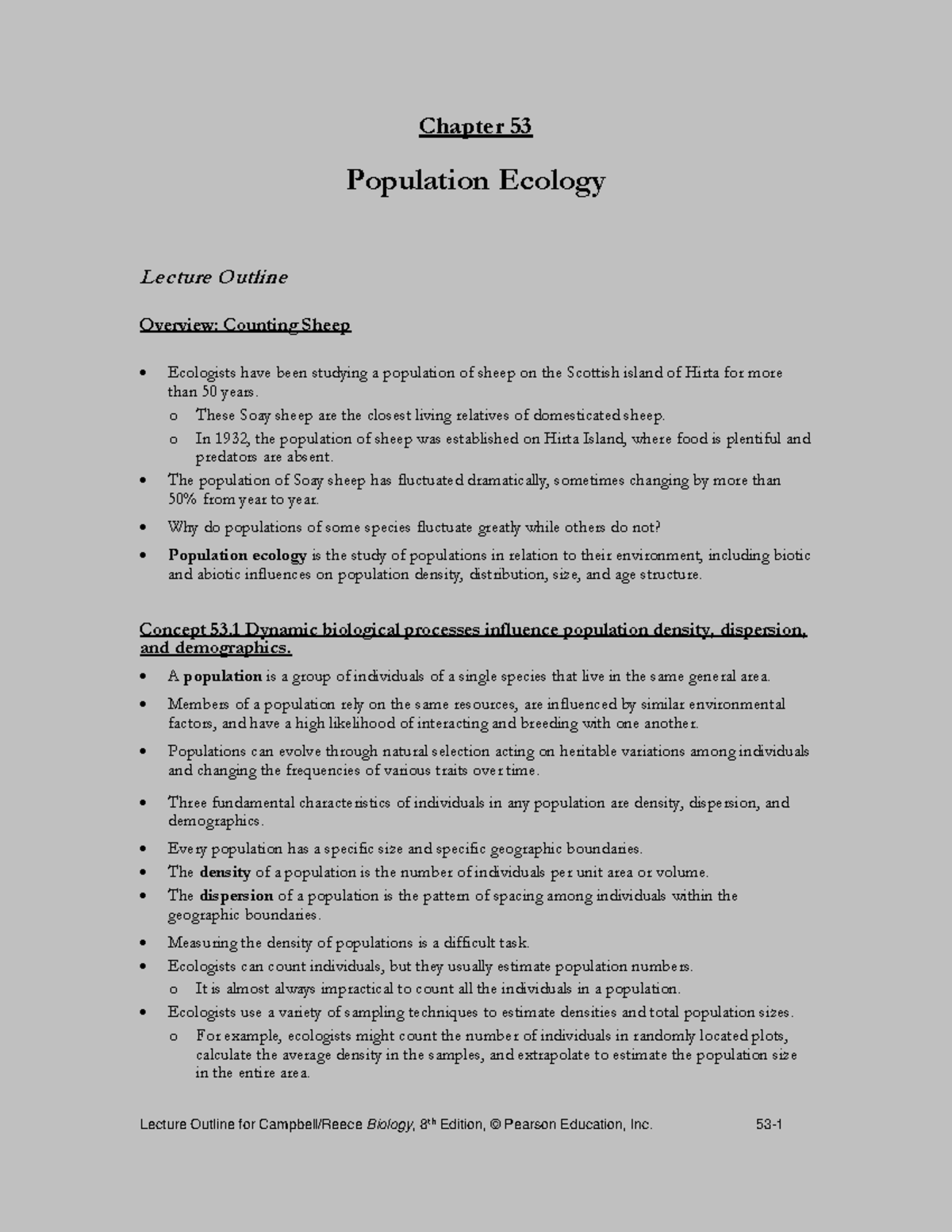 Depth study helpful - Chapter 53 Population Ecology Lecture Outline ...