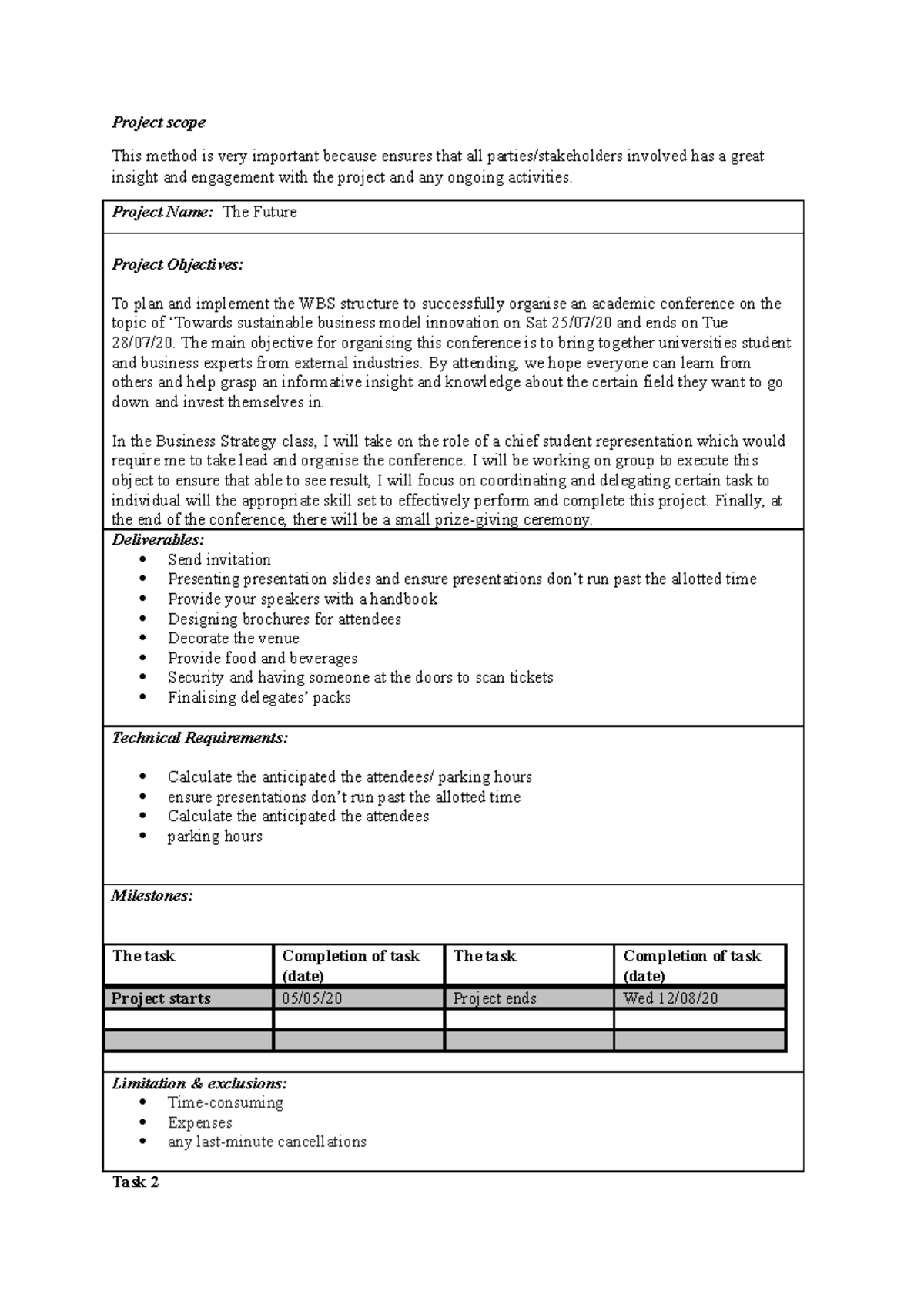 Project Planning and Management Project scope This method is very important because ensures