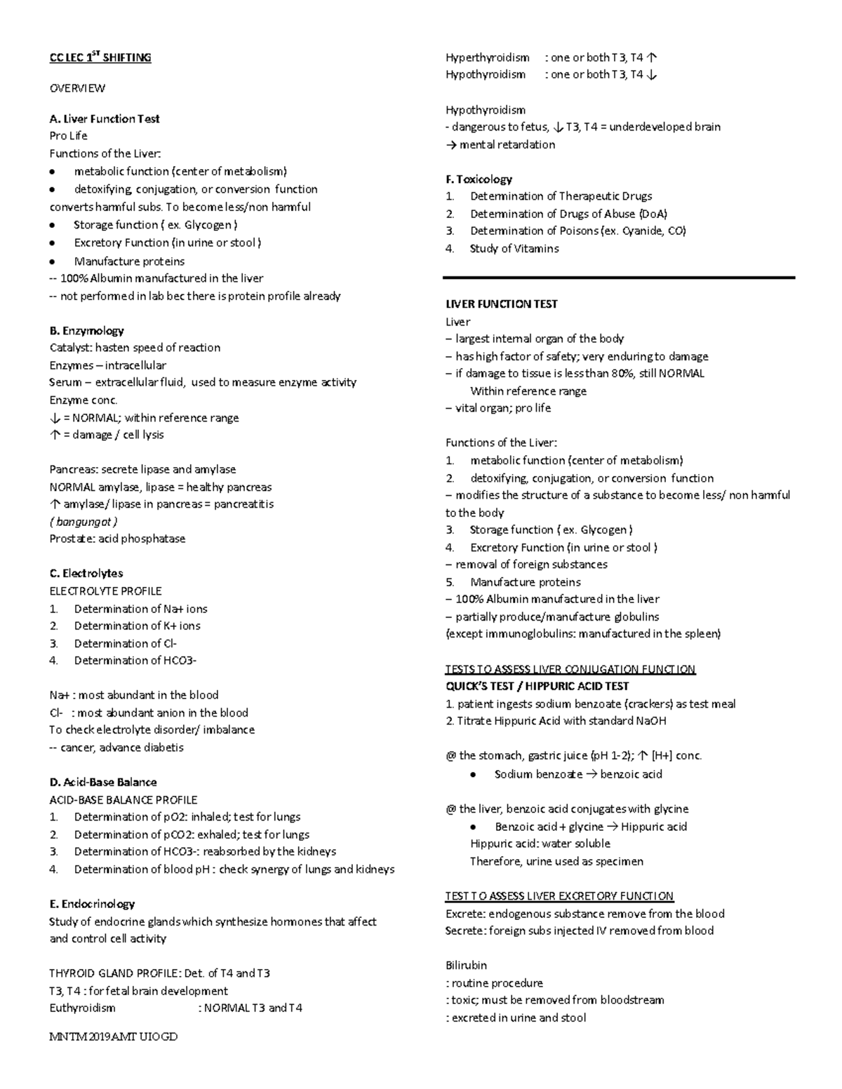 [CC LEC] 1ST Shifting - Lecture notes 1 - CC LEC 1ST SHIFTING OVERVIEW ...