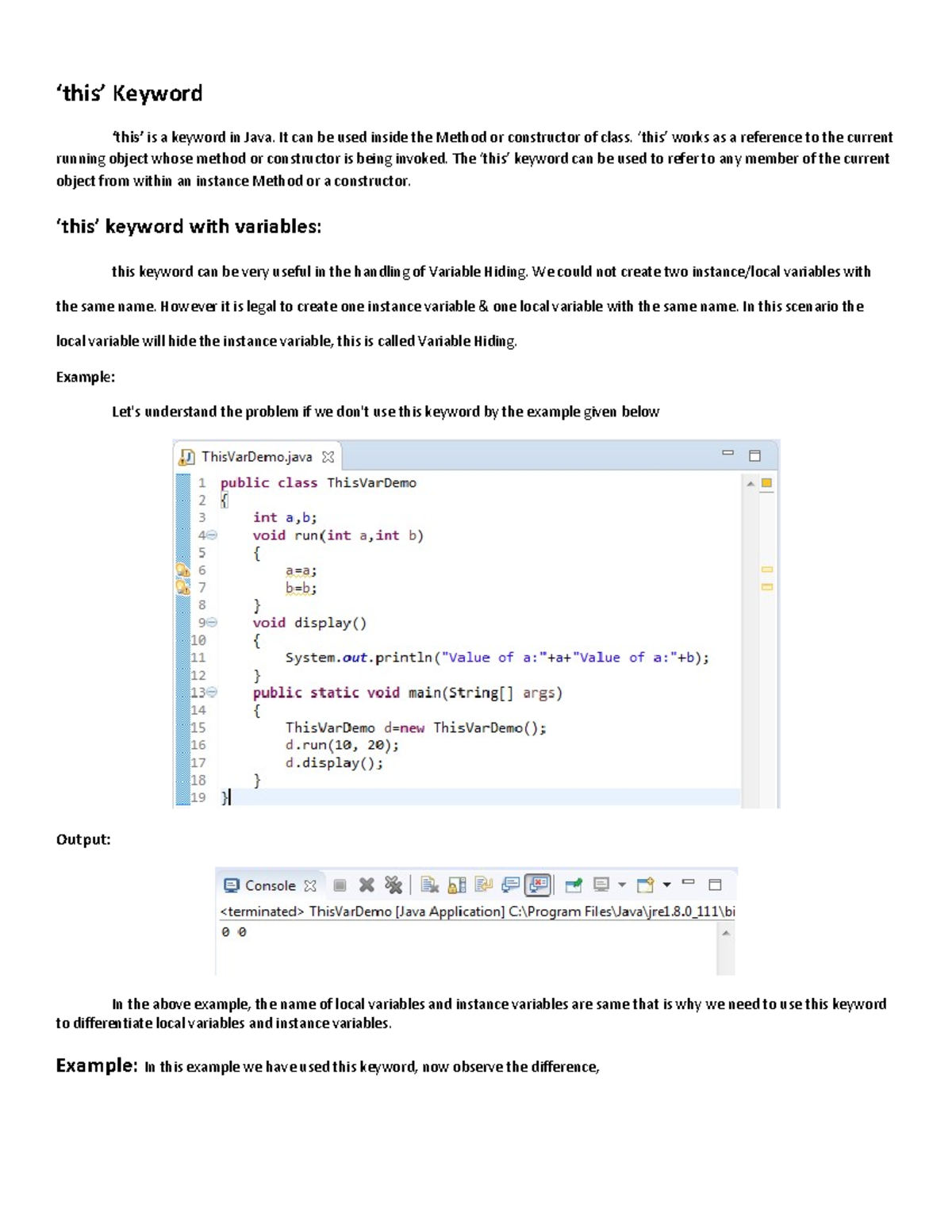 9.This Keyword - ‘this’ Keyword ‘this’ is a keyword in Java. It can be ...