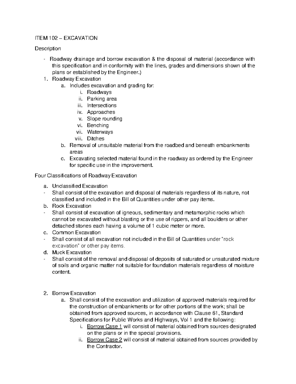 ITEM 102 - Excavation (Reference) - ITEM 102 – EXCAVATION Description ...