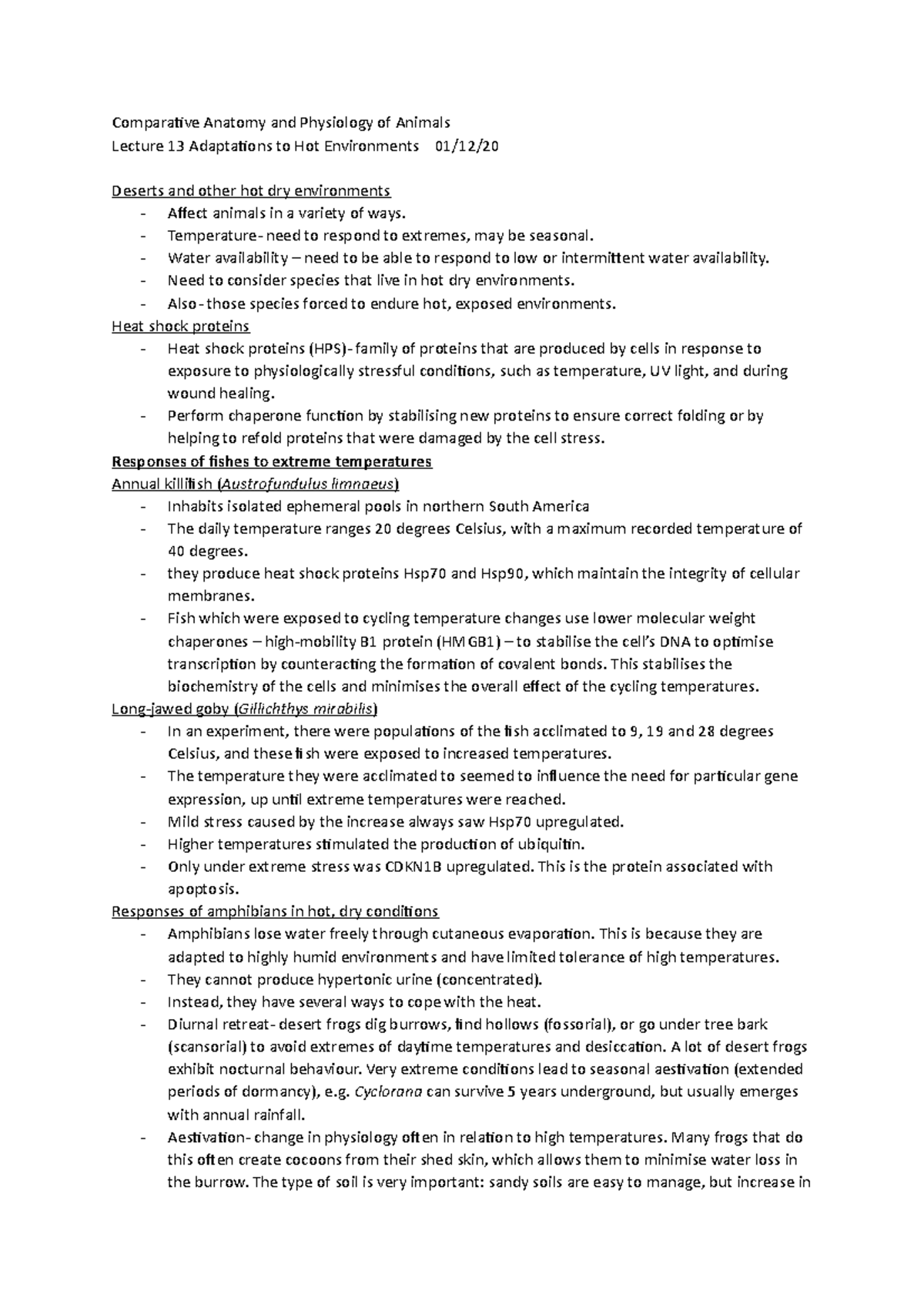 Adaptations to Hot Environments - Temperature- need to respond to ...