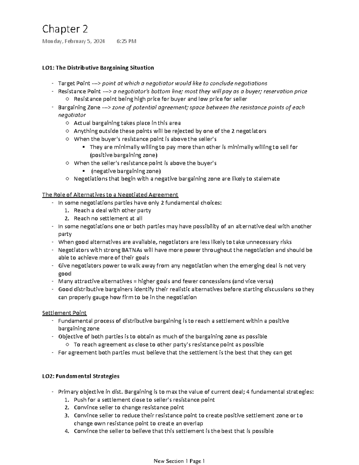 Chapter 2 - notes - LO1: The Distributive Bargaining Situation - Target ...