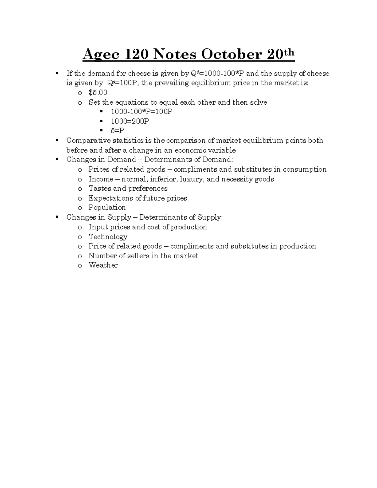 Agec 120 Notes October 20th - Agec 120 Notes October 20th If the demand ...