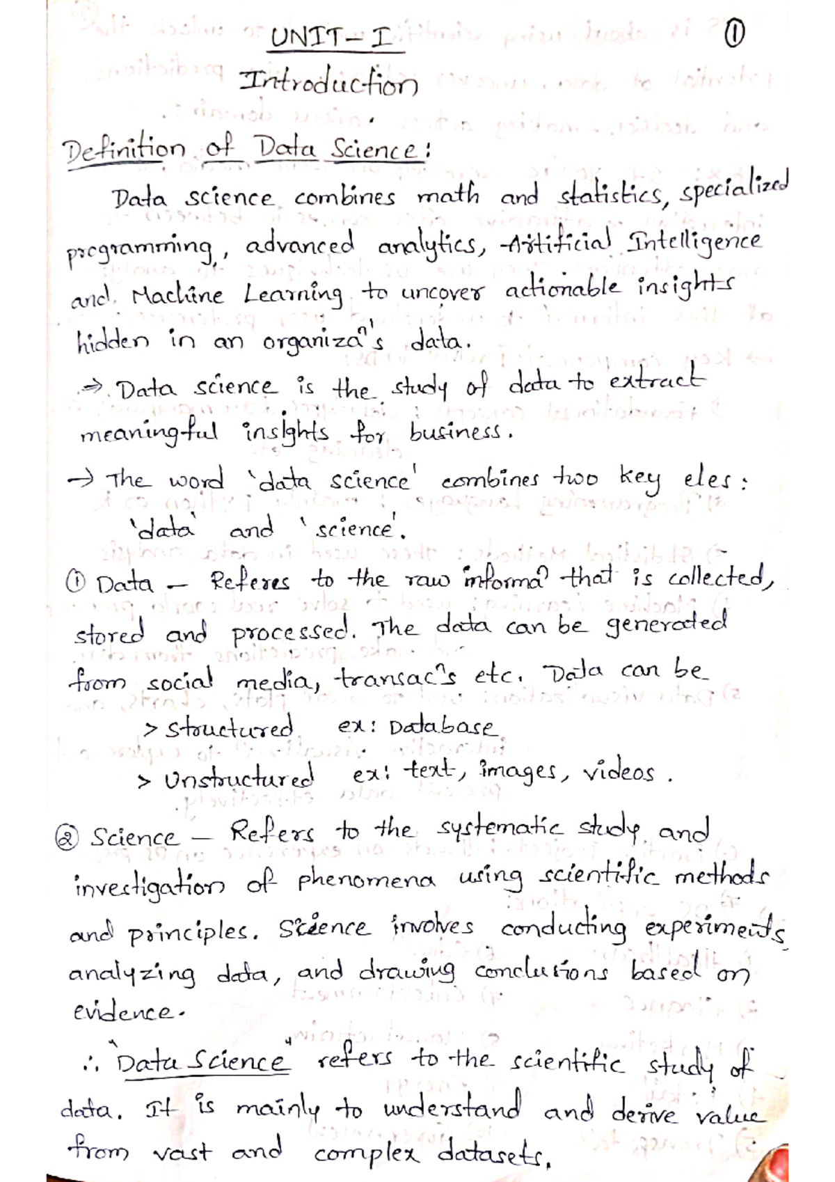 ++IDS notes unit 1 part 1 - I 1 Introduction Definition of Data Science ...