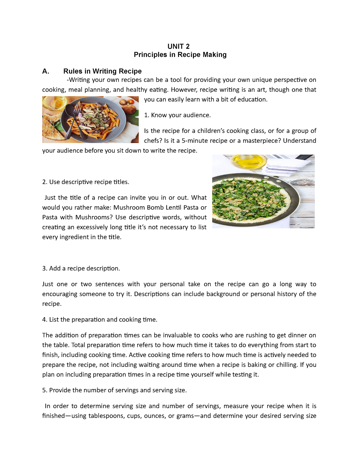 UNIT 2 Principles in Recipe - Rules in Writing Recipe -Writing your own ...