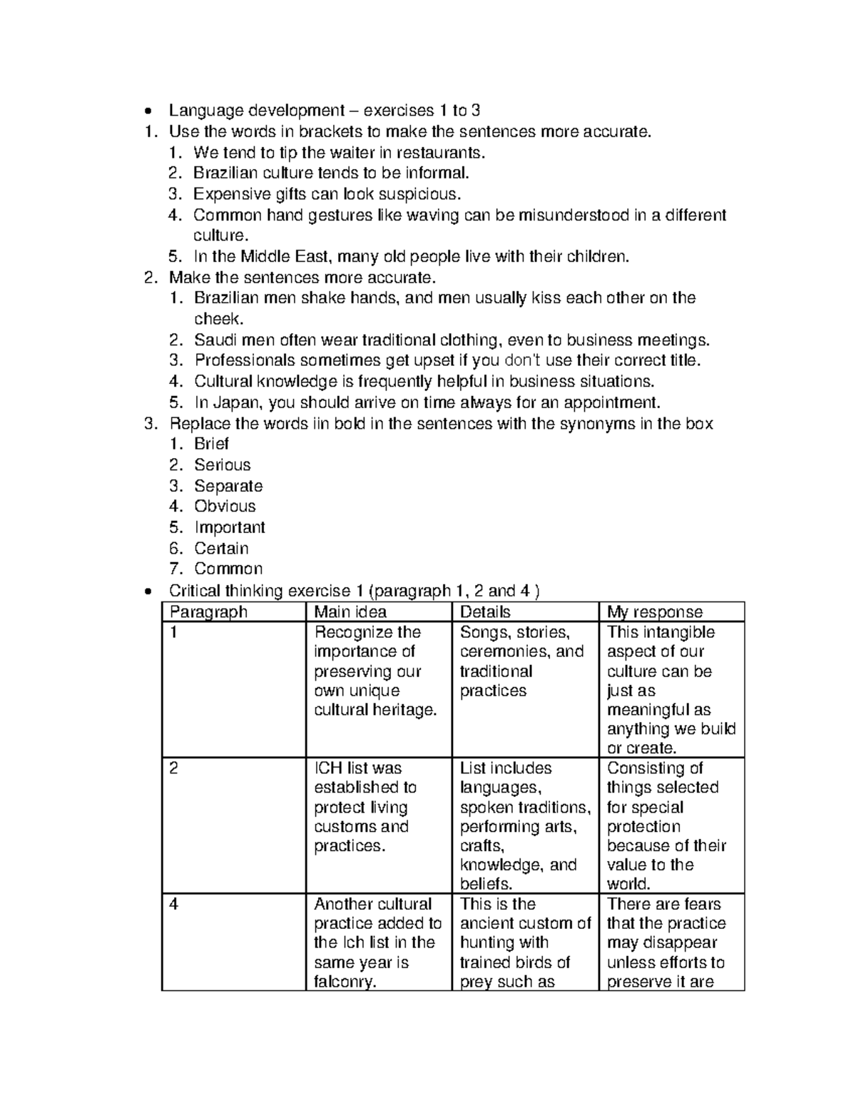 UNIT 4 WEEK 2 May 16 to 20 Language development exercises 1 to