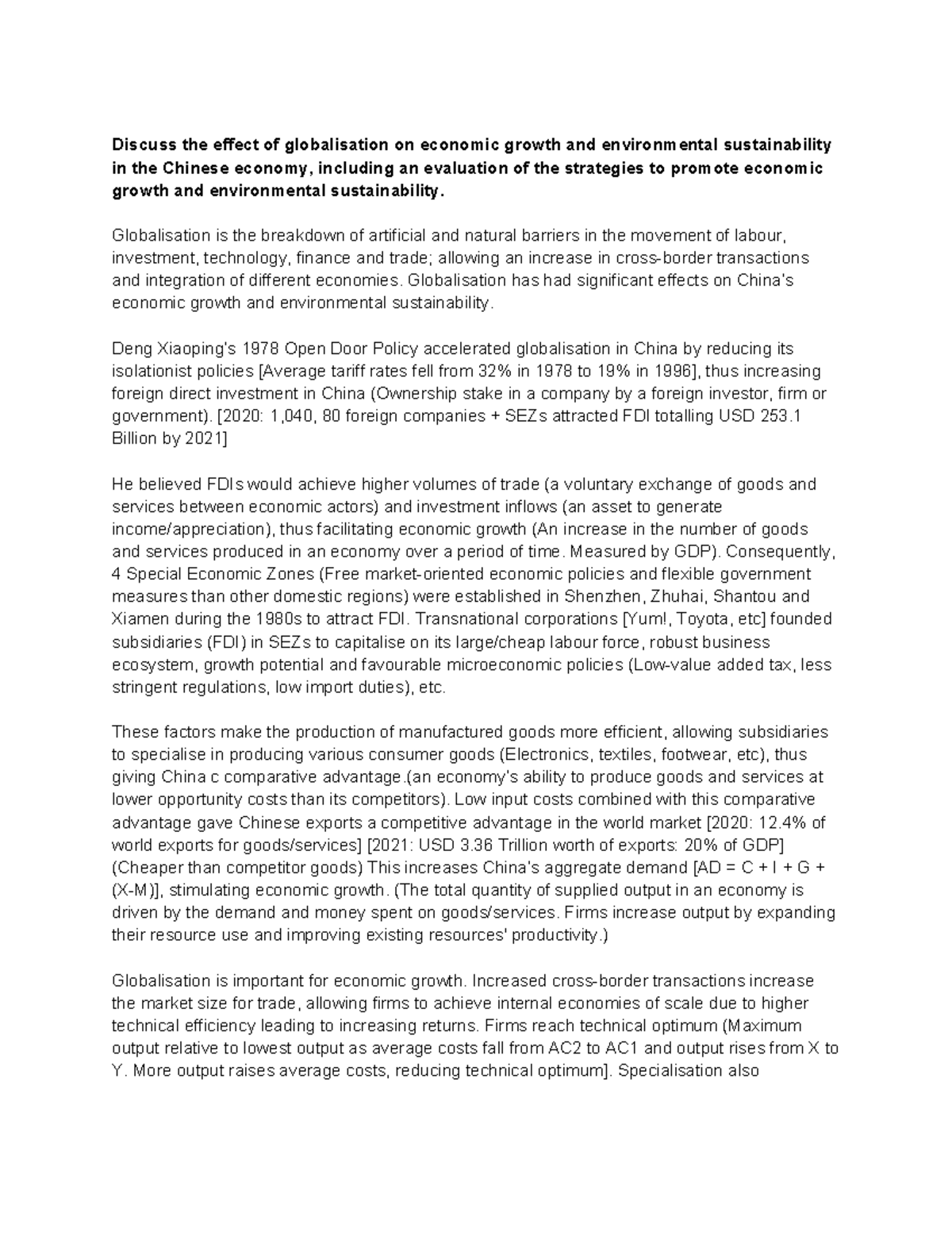China Essay 2023 - Discuss the effect of globalisation on economic ...