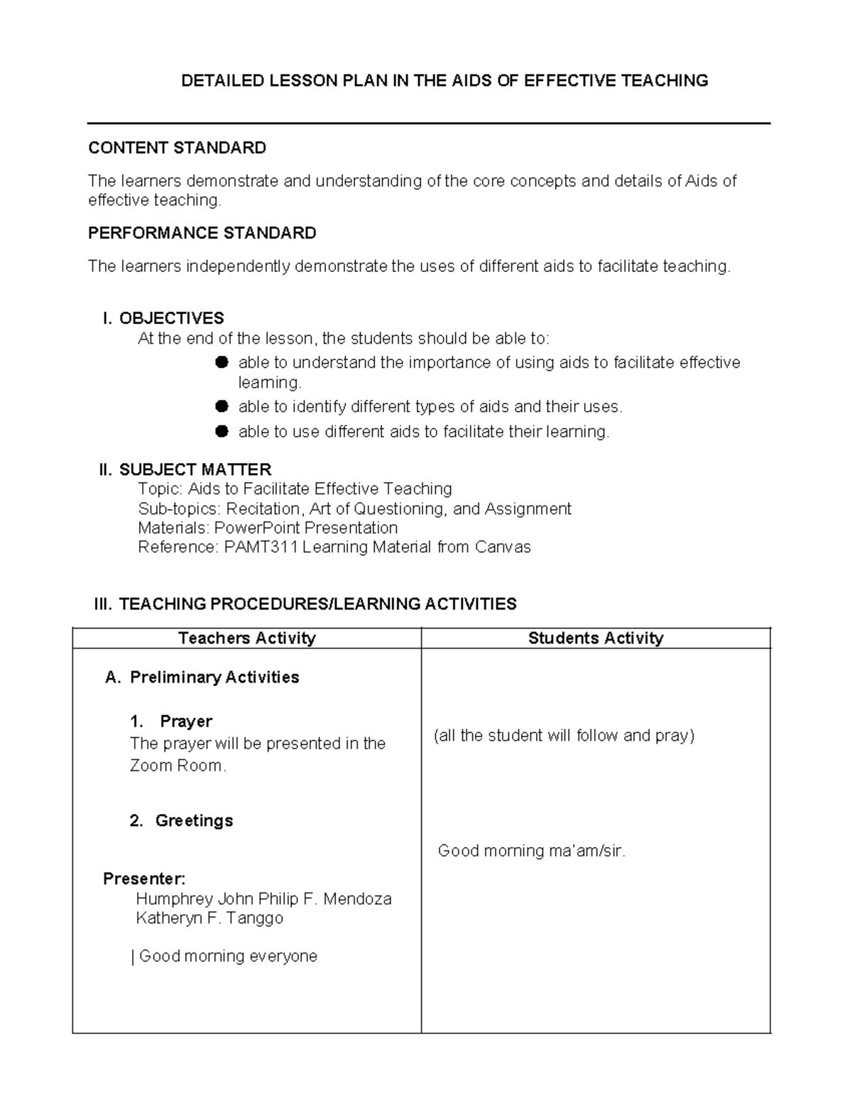 PAMT Demo Teaching Detailed Lesson Plan - DETAILED LESSON PLAN IN THE ...