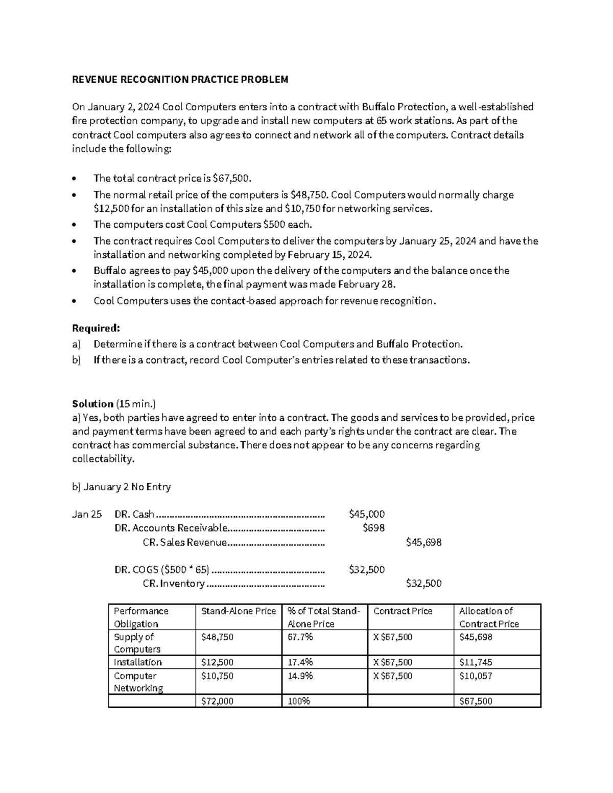 Revenue Recognition Practice Problem - REVENUE RECOGNITION PRACTICE ...