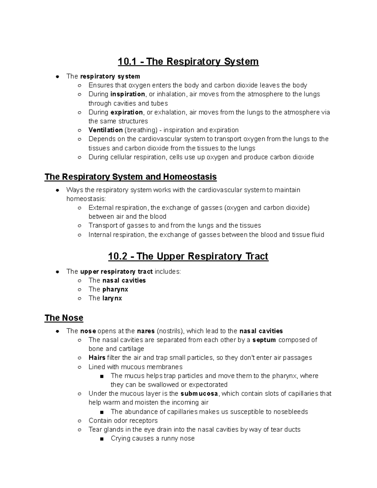 Chapter 10 Respiratory System 10 The Respiratory System The