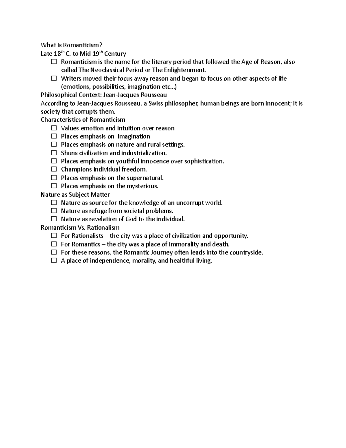 What Is Romanticism - notes - What Is Romanticism? Late 18th C. to Mid ...