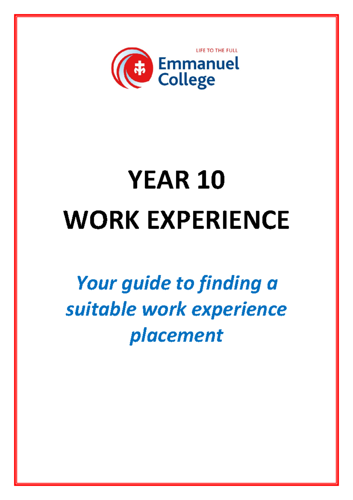 Work Experience Pack 2021 SPC YEAR 10 WORK EXPERIENCE Your guide to finding a suitable work