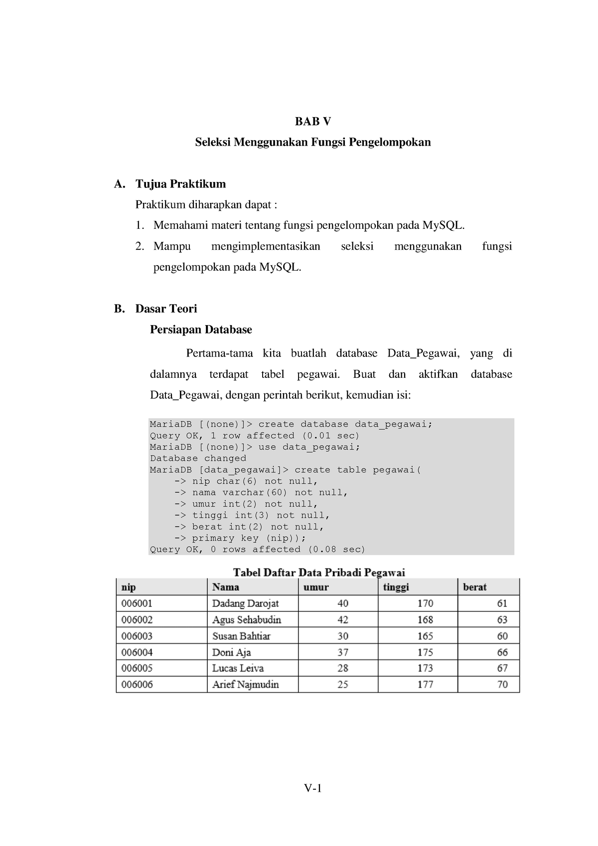 Laporan Praktikum Seleksi Menggunakan Fungsi Pengelompokan - V- BAB V ...