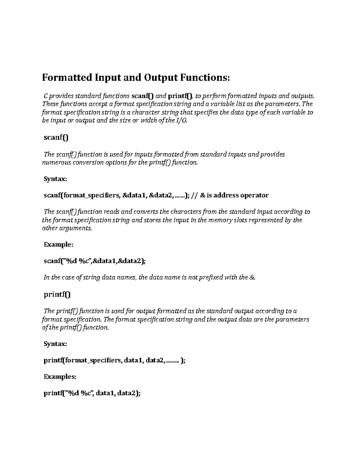 formatted-input-and-output-functions-these-functions-accept-a-format