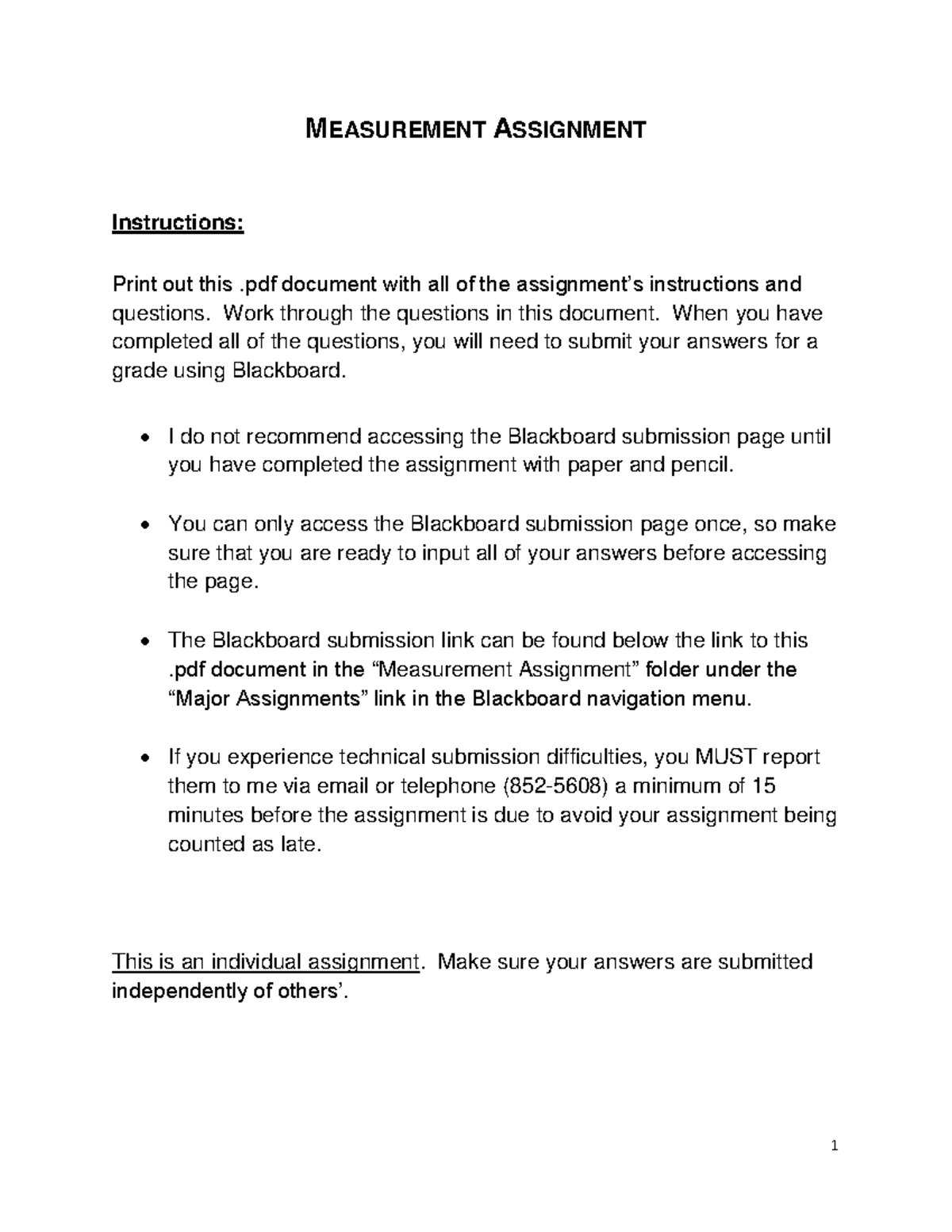 Measurement Assignment - MEASUREMENT ASSIGNMENT Instructions: Print out ...