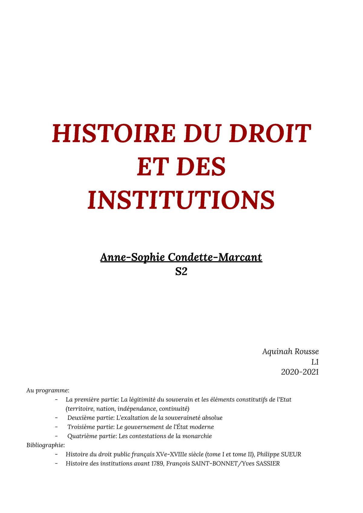 Histoire DU Droit ET DES Institutions S2 - HISTOIRE DU DROIT ET DES ...