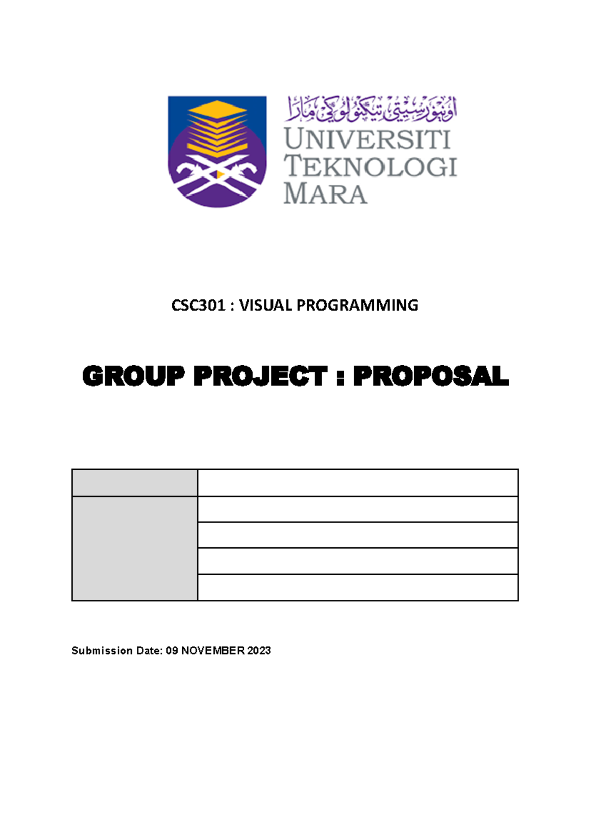 Proposal CSC301 GP Project - CSC301 : VISUAL PROGRAMMING GROUP PROJECT ...