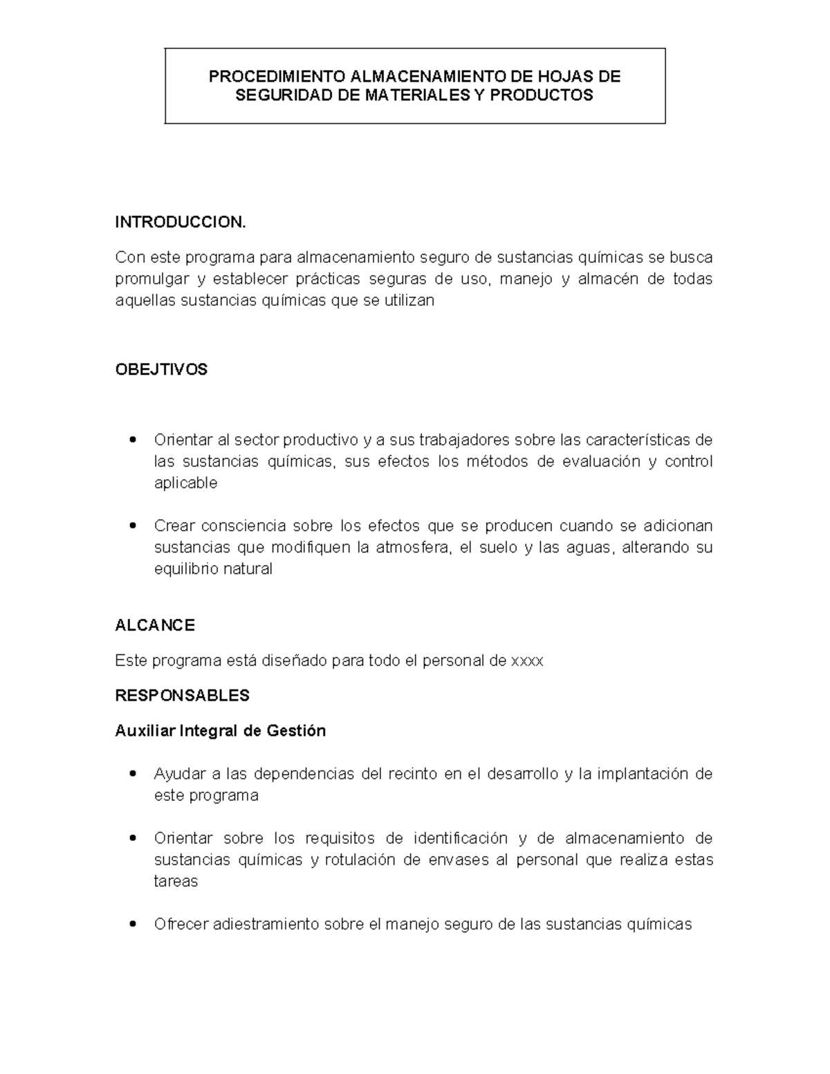 Procedimiento Almacenamiento DE Hojas DE Seguridad DE Materiales Y ...