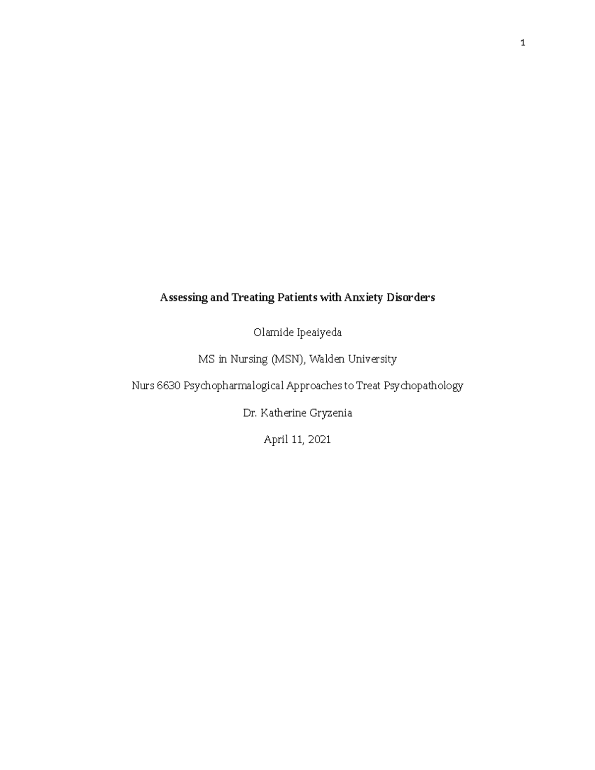 WK6 Assgn Psychopharmdocx - Assessing And Treating Patients With ...