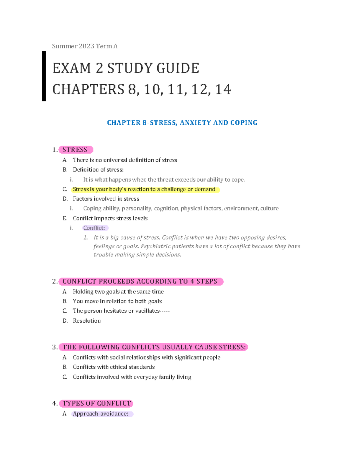 Exam 2 Study Guide Summer 2023 Term A Exam 2 Study Guide Chapters 8