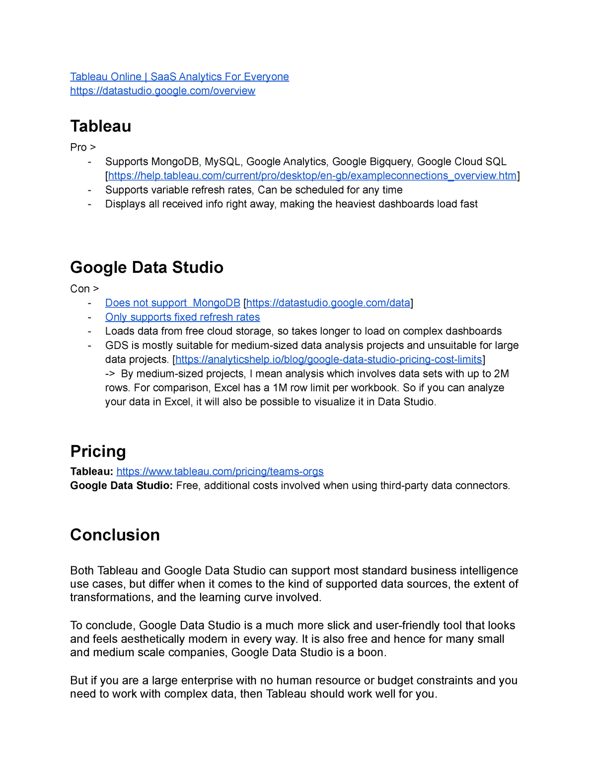 Google Data Studio vs Tableau - Tableau Online | SaaS Analytics For  Everyone - Studocu