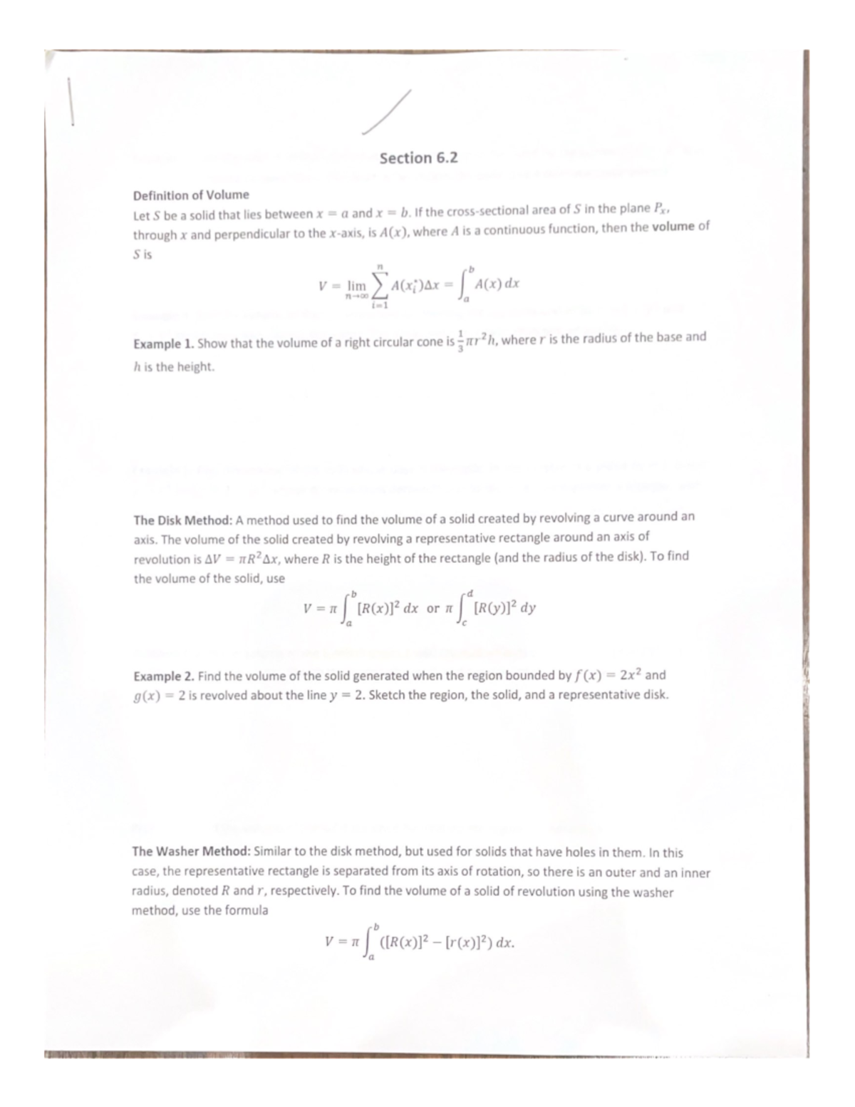 6.2 Volumes Disk And Washer Method MATH 1715 Studocu