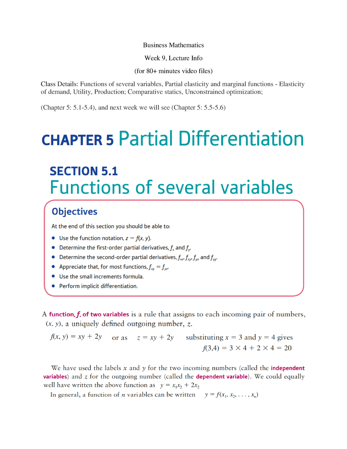 3 - Bus Math W 9 Ls - Lecture - Business Mathematics Week 9, Lecture ...