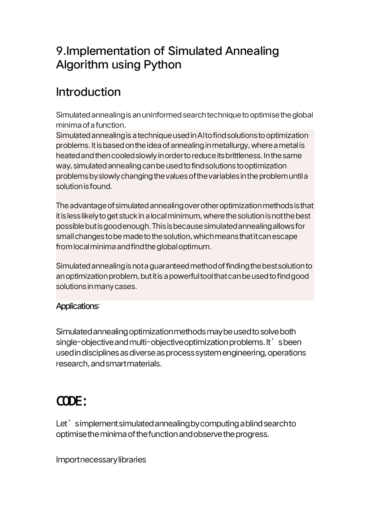 DOC-AI LAB EXPERIMENTS - 9 of Simulated Annealing Algorithm using ...
