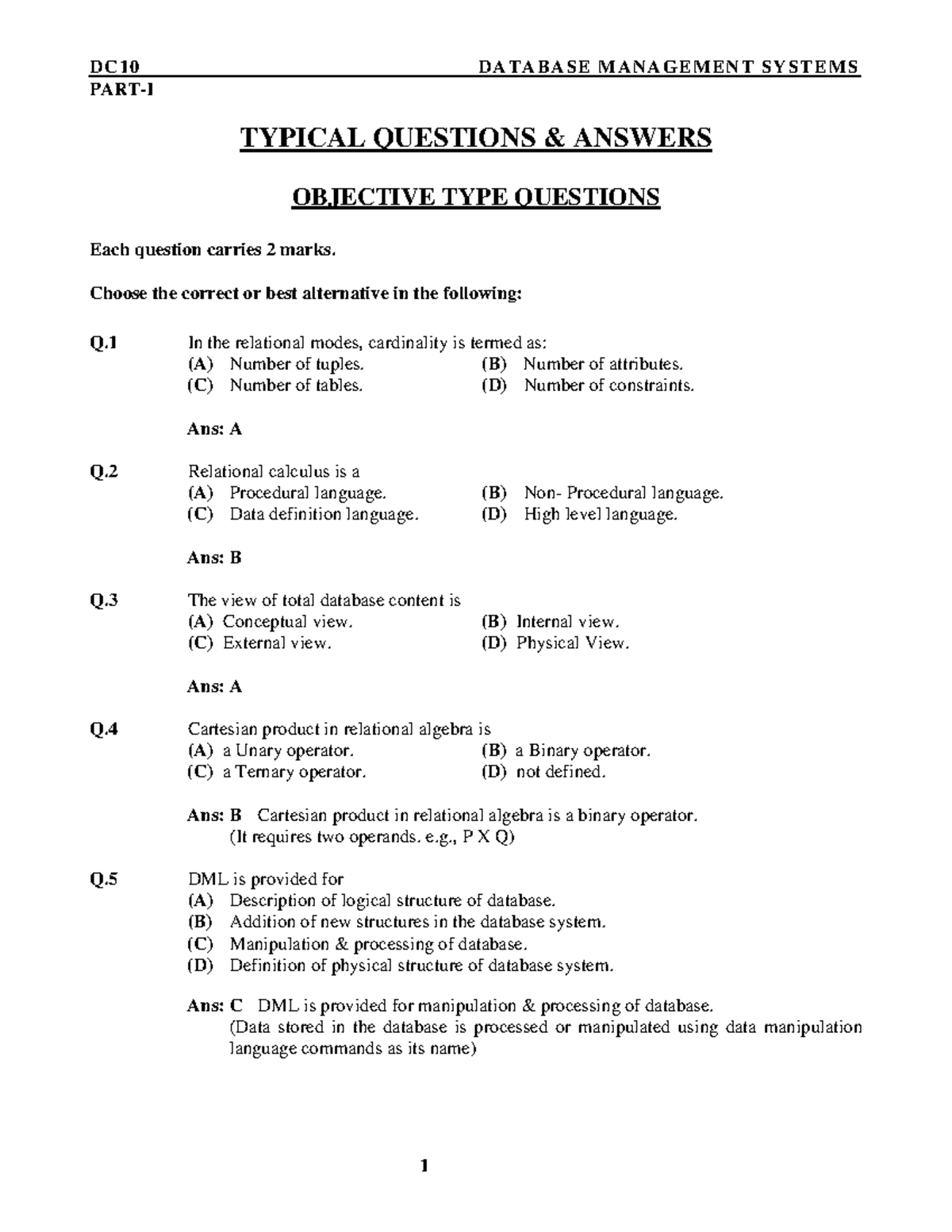 dbms-notes-part-i-typical-questions-answers-objective-type