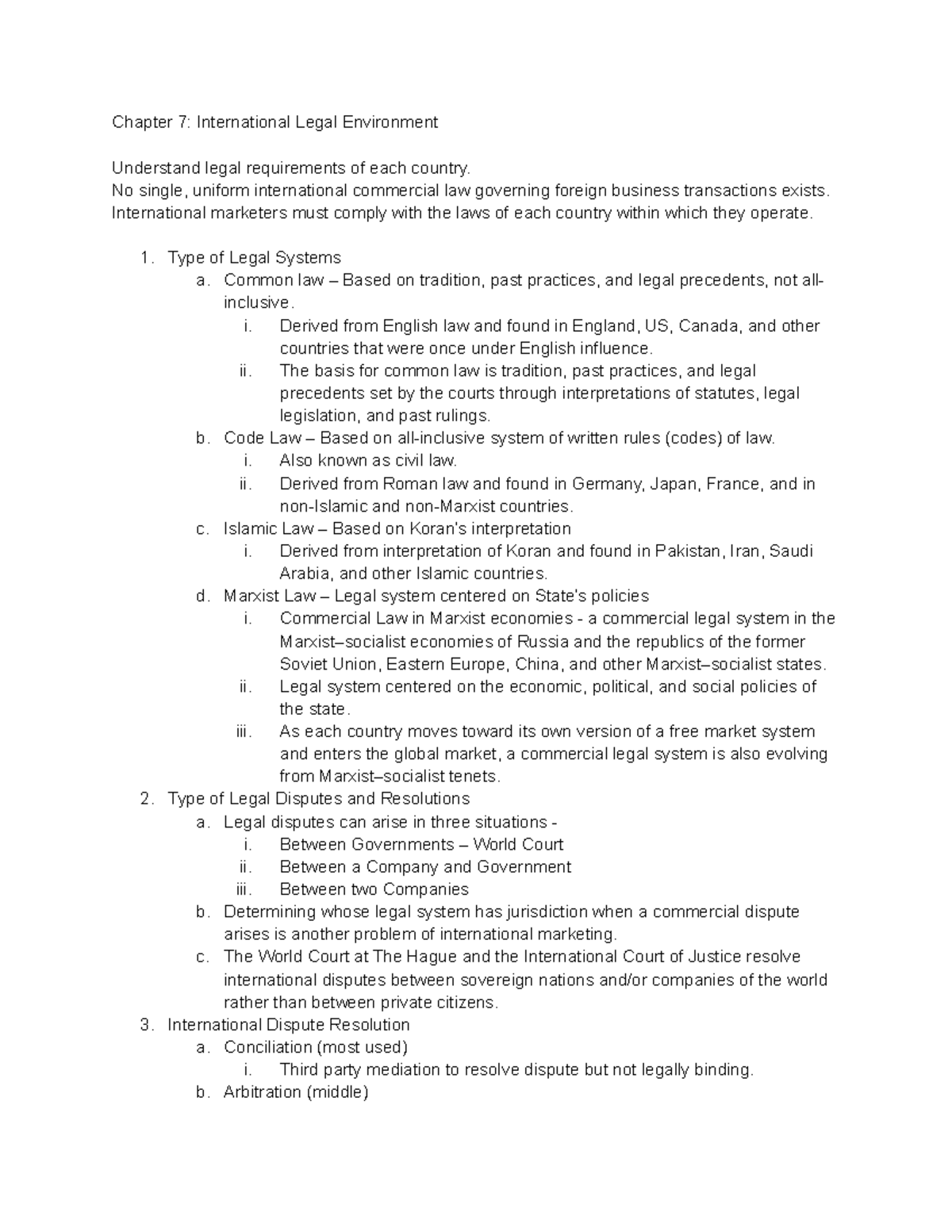 Chapter 7 - Chapter 7: International Legal Environment Understand Legal ...