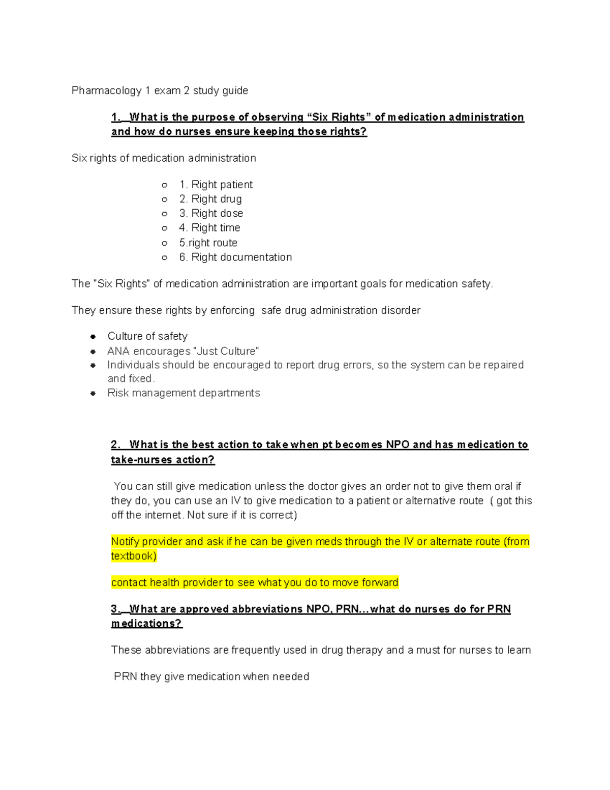 Pharmacology 1 exam 2 study guide - Pharmacology 1 exam 2 study guide 1 ...