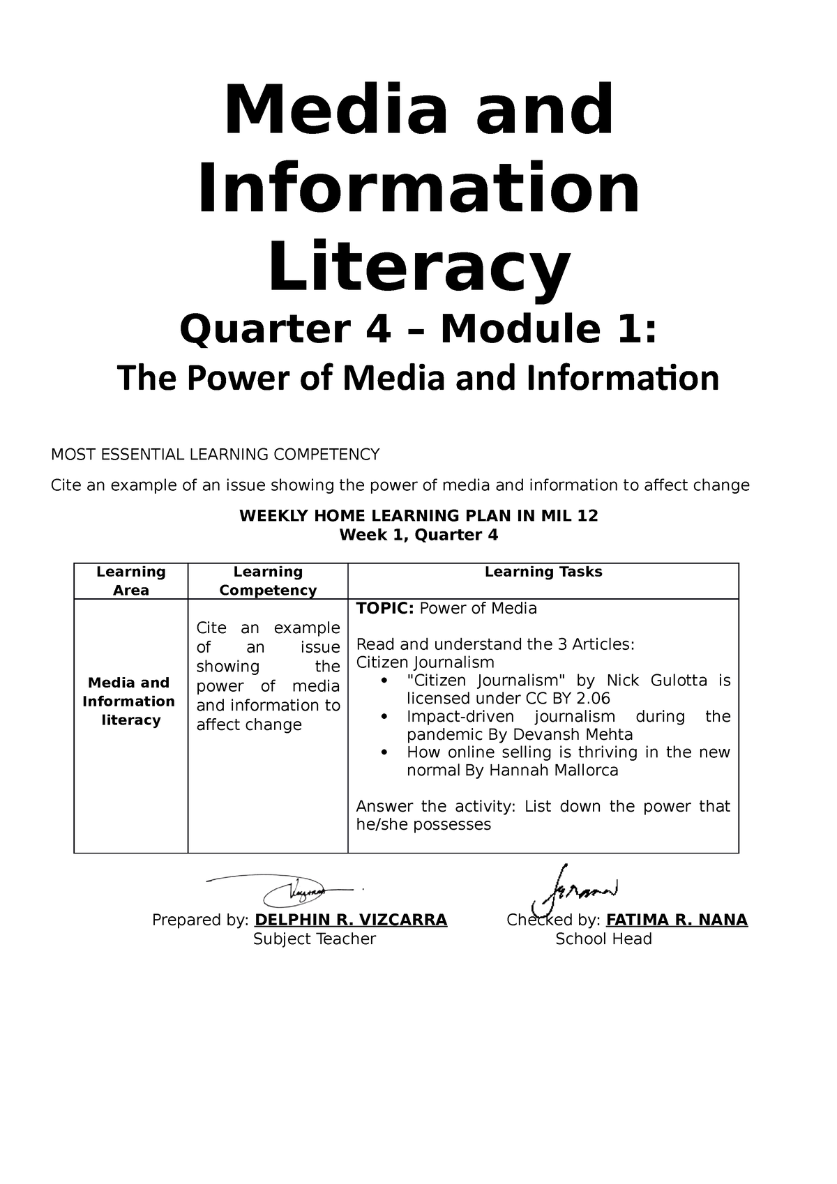 MIL 1 - Media And Information Literacy - Information Technology - DHVSU ...