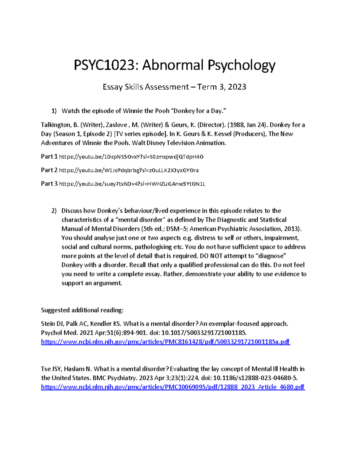 abnormal psychology extended essay