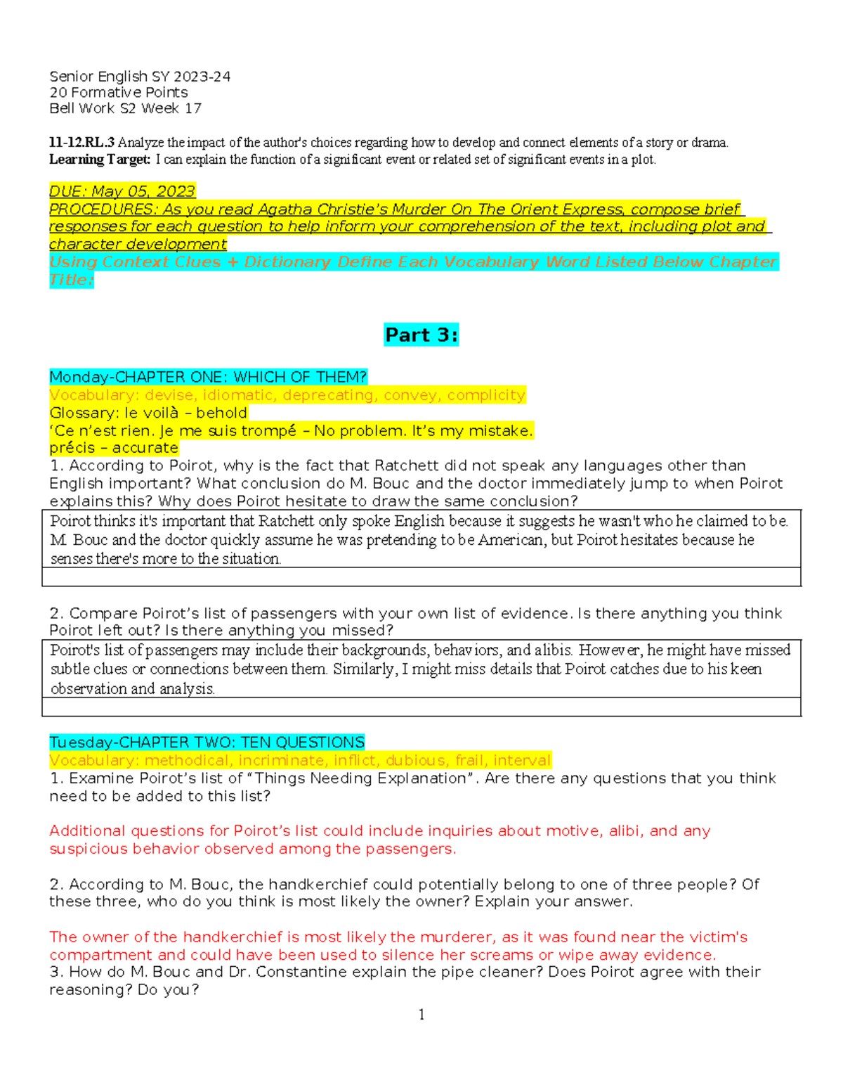 Bell Work S2 Week 17 MOE - Senior English SY 2023- 20 Formative Points ...