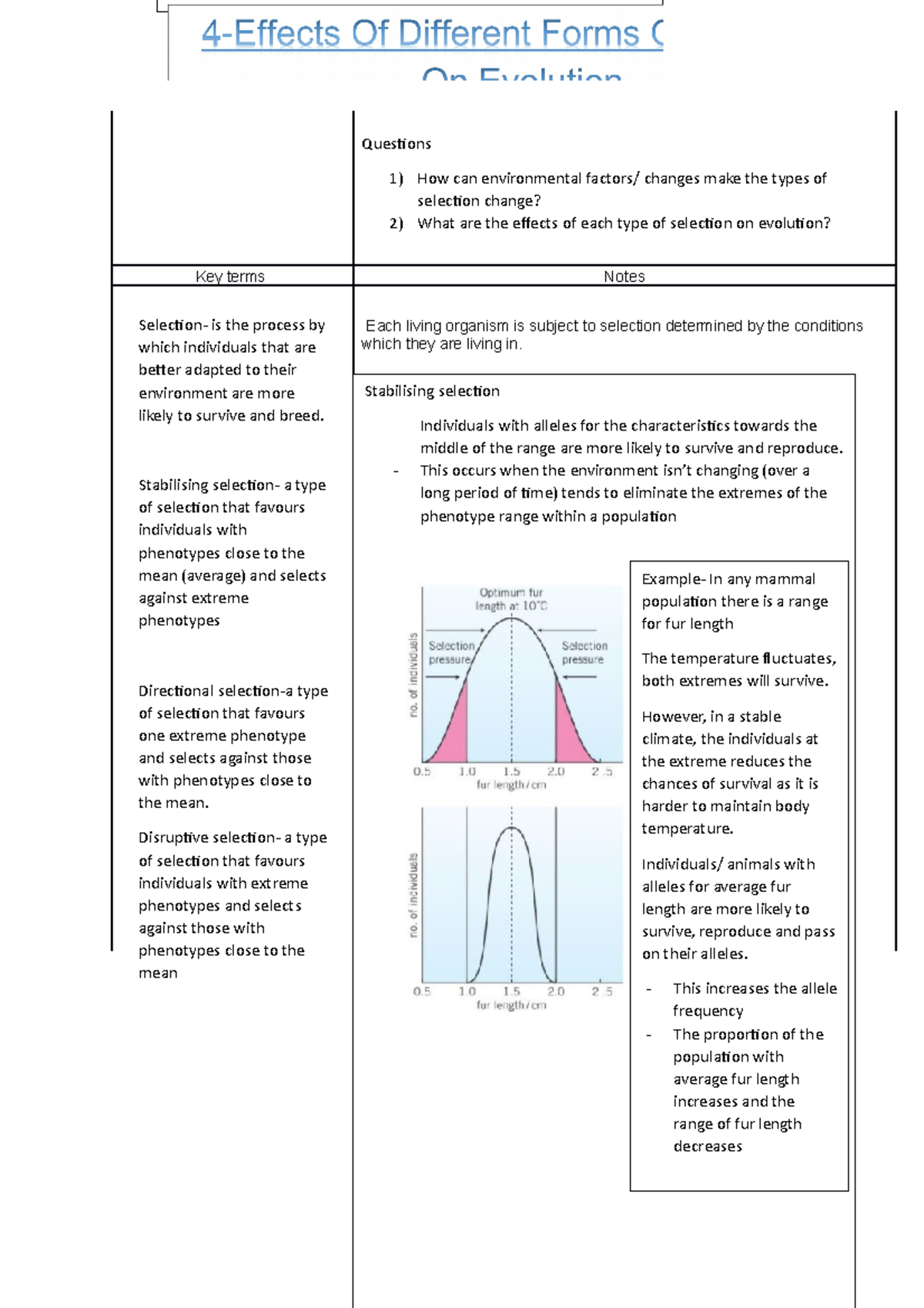 4types of selection biology Questions 1) How can environmental