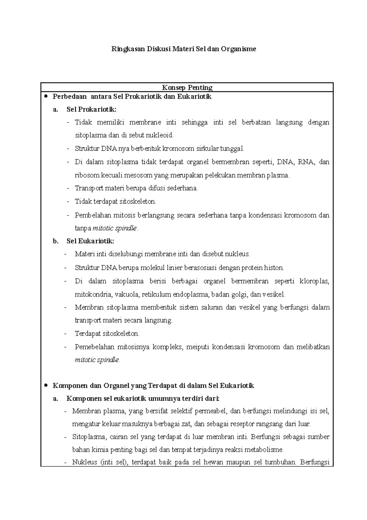 Resume Materi Sel Dan Organisme - Ringkasan Diskusi Materi Sel Dan ...