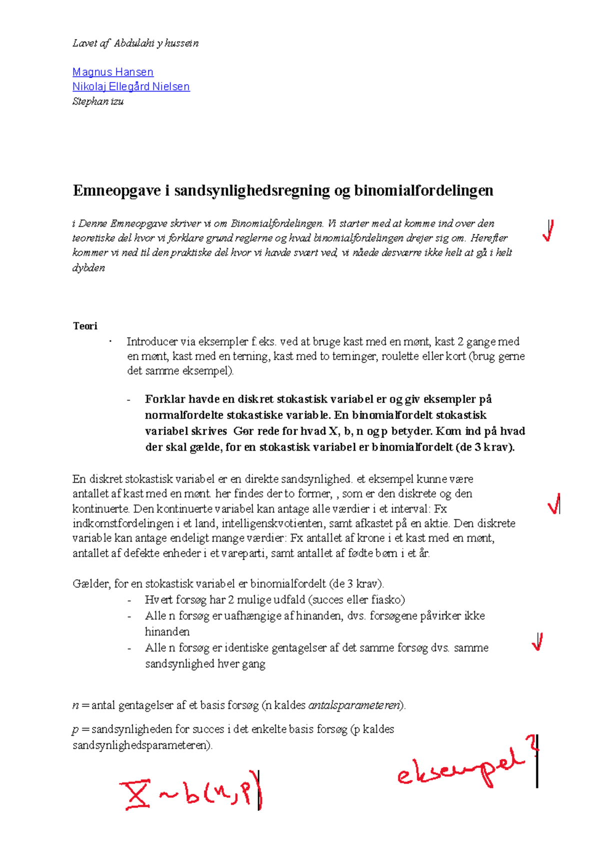 Emneopgave I Sandsynlighedsregning Og Binomialfordelingen - Vi Starter ...