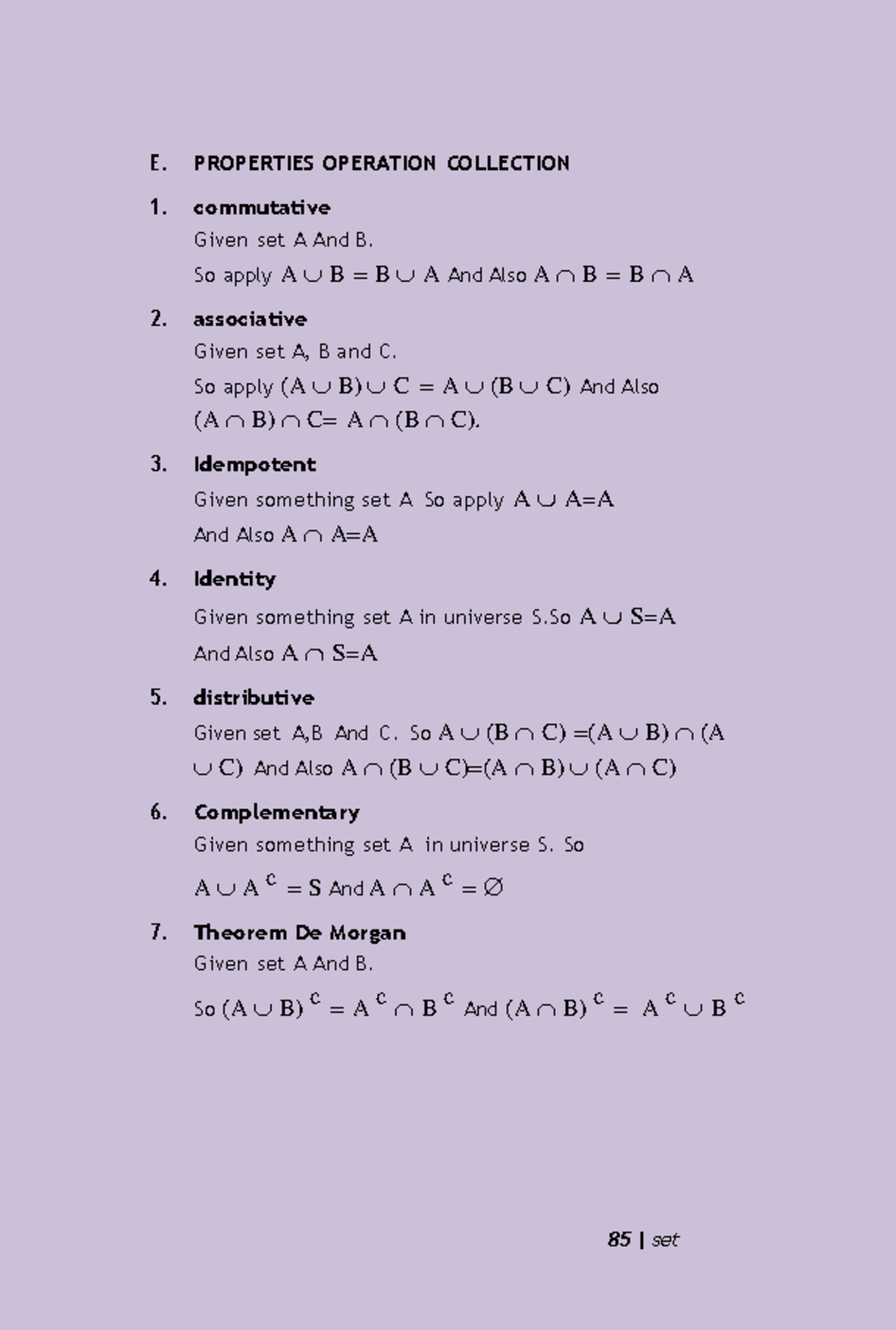 Basic foundation in mathematics-48 - E. PROPERTIES OPERATION COLLECTION ...