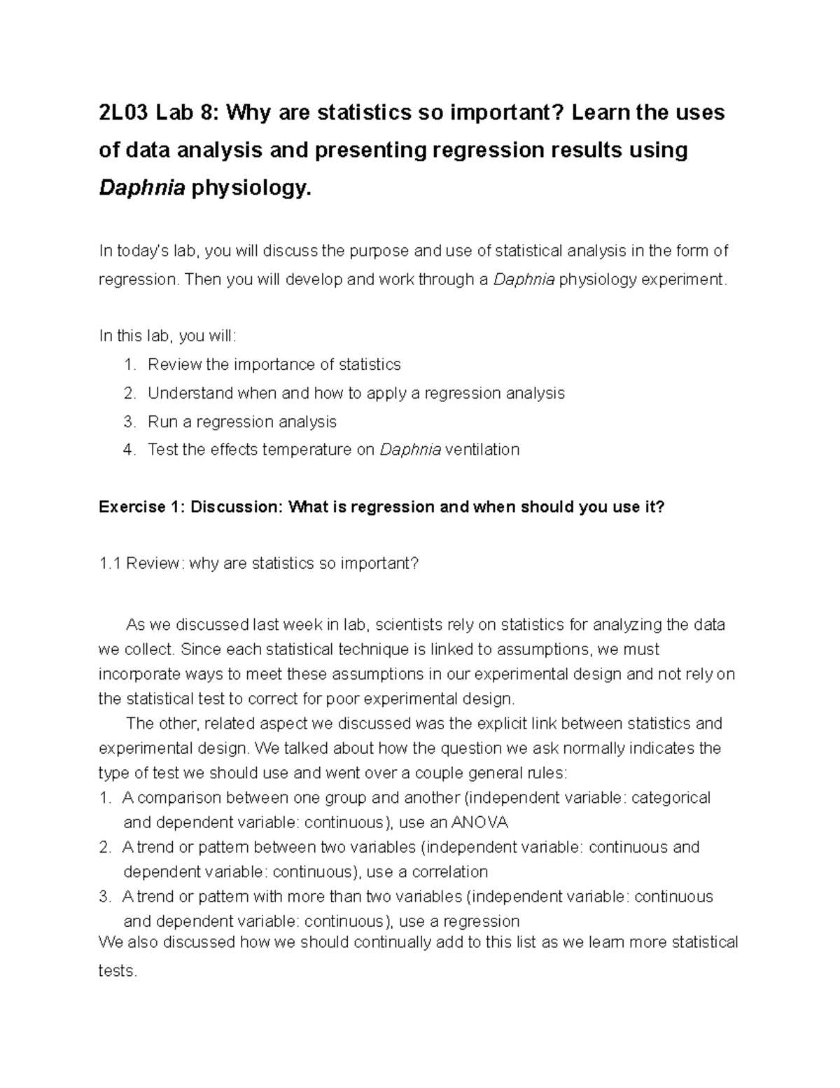 Lab 8 Manual 2L03 Lab 8 Why Are Statistics So Important Learn The