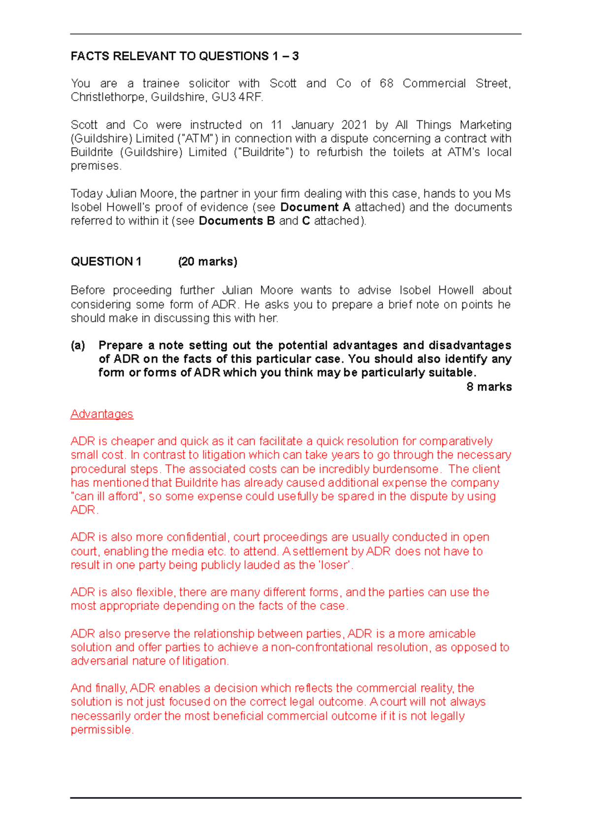 DR Exam DR Exam FACTS RELEVANT TO QUESTIONS 1 3 You are a trainee