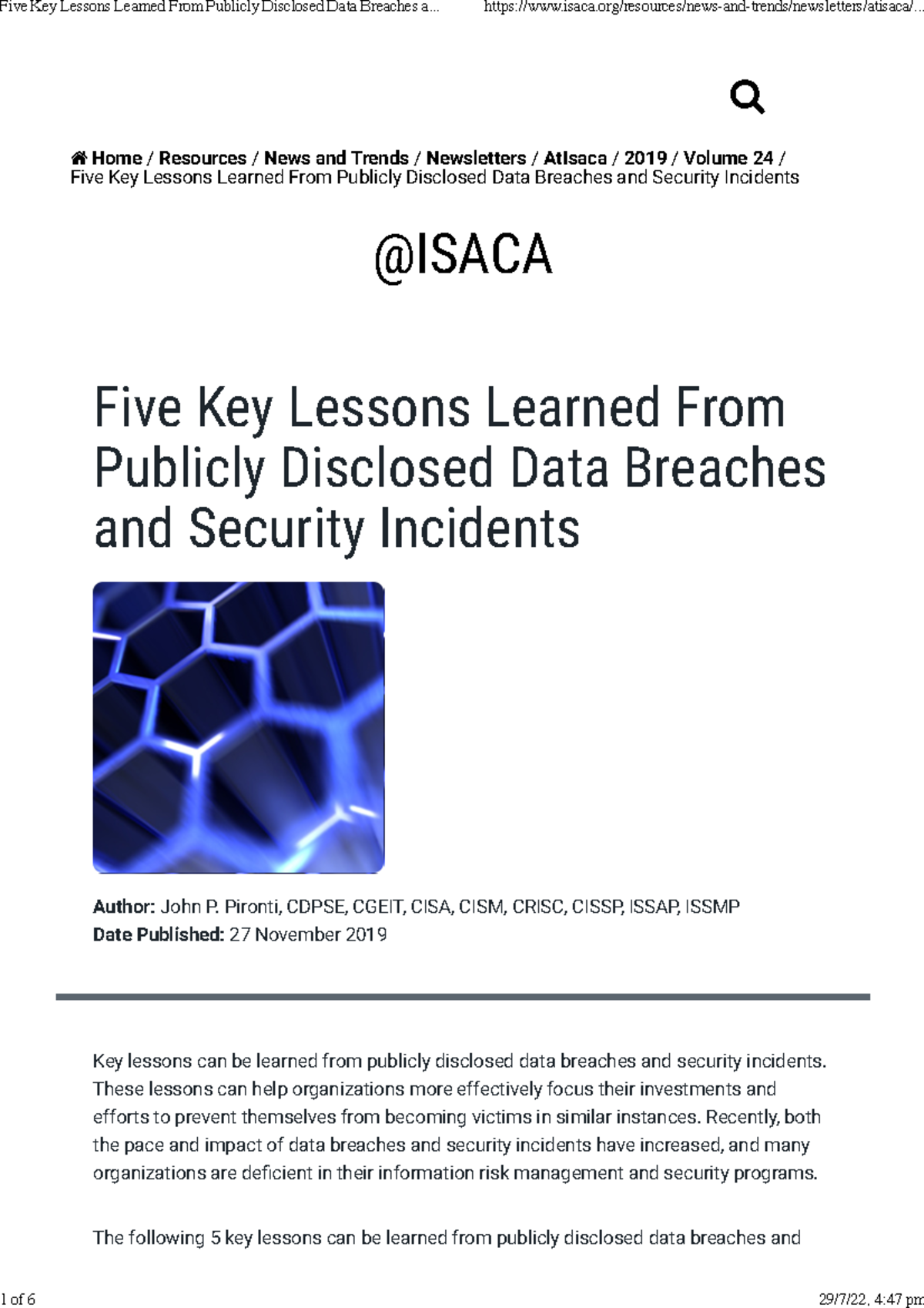 Five Key Lessons Learned From Publicly Disclosed Data Breaches And ...