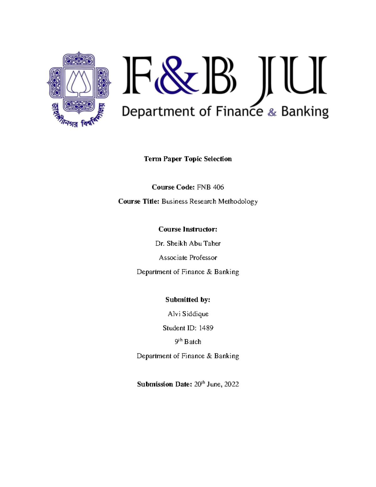 1489 Topic selection - Research Methodology - Term Paper Topic ...