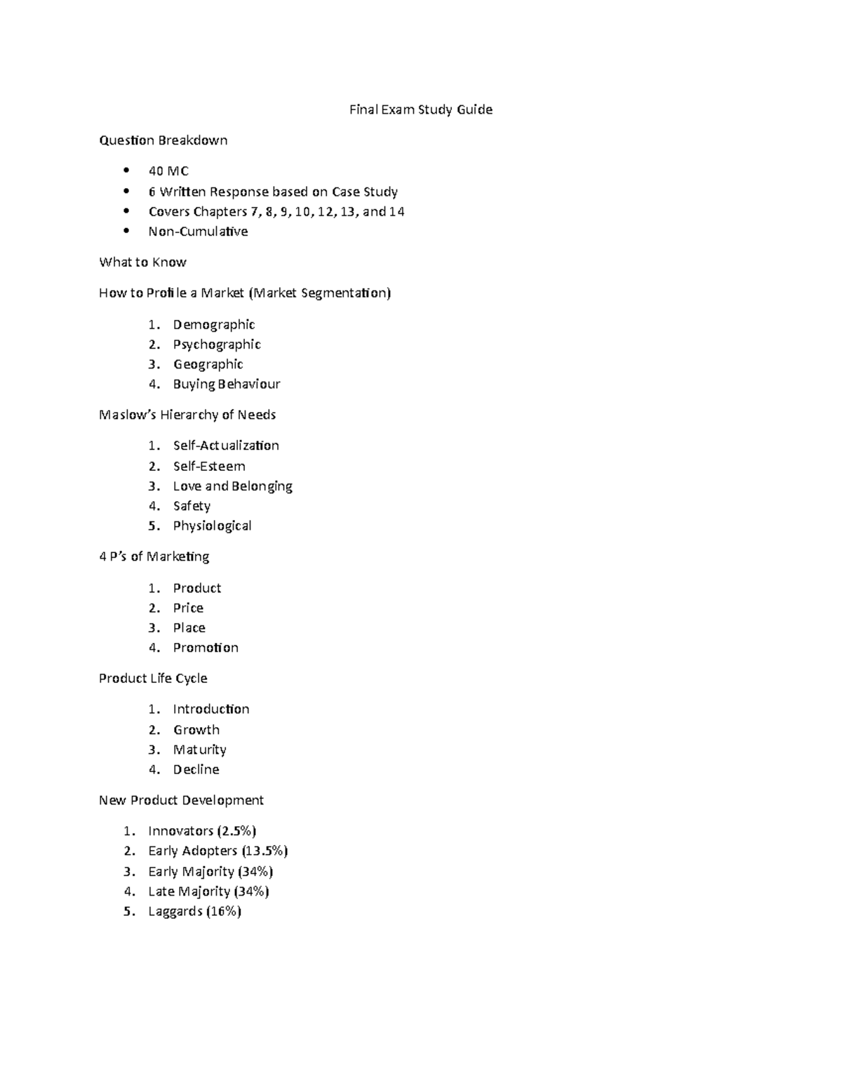 Final Exam Study Guide - Final Exam Study Guide Question Breakdown 40 ...