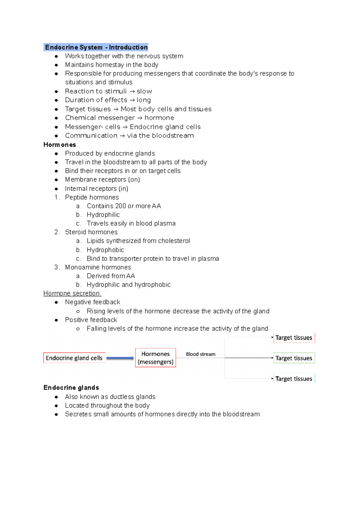 ANSC2340 final notes - Endocrine System - Introduction Works together ...