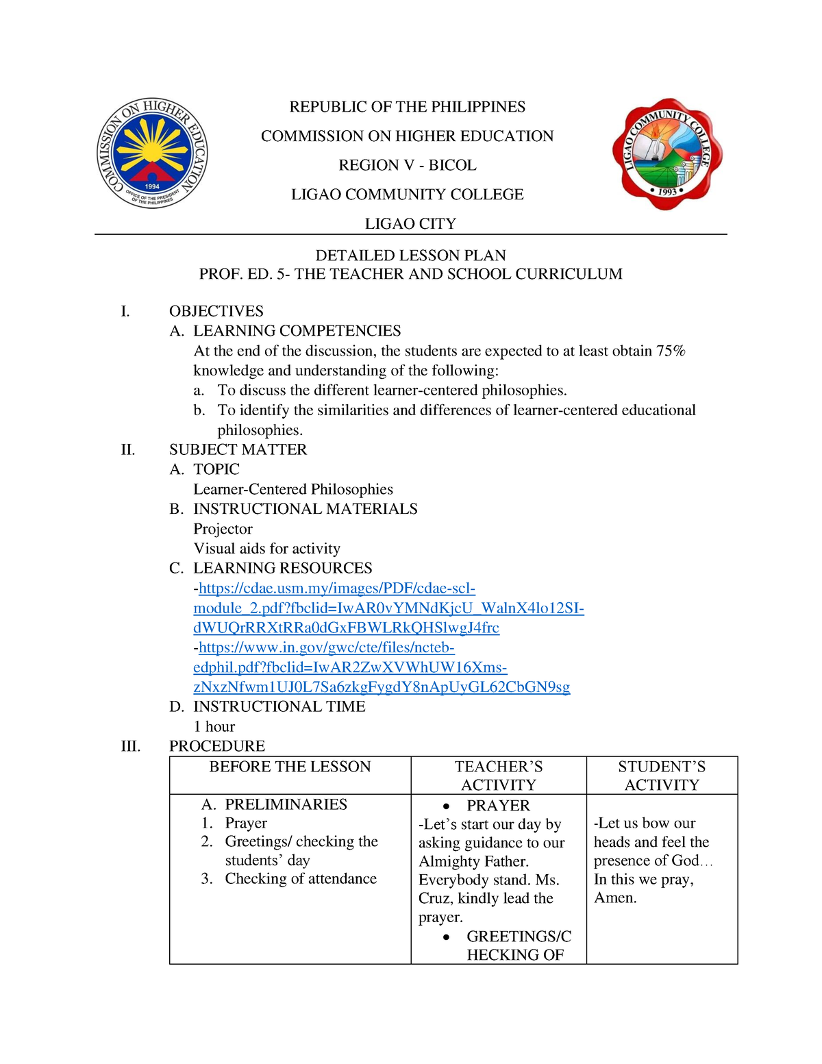 LP2 Profed 5 - REPUBLIC OF THE PHILIPPINES COMMISSION ON HIGHER ...