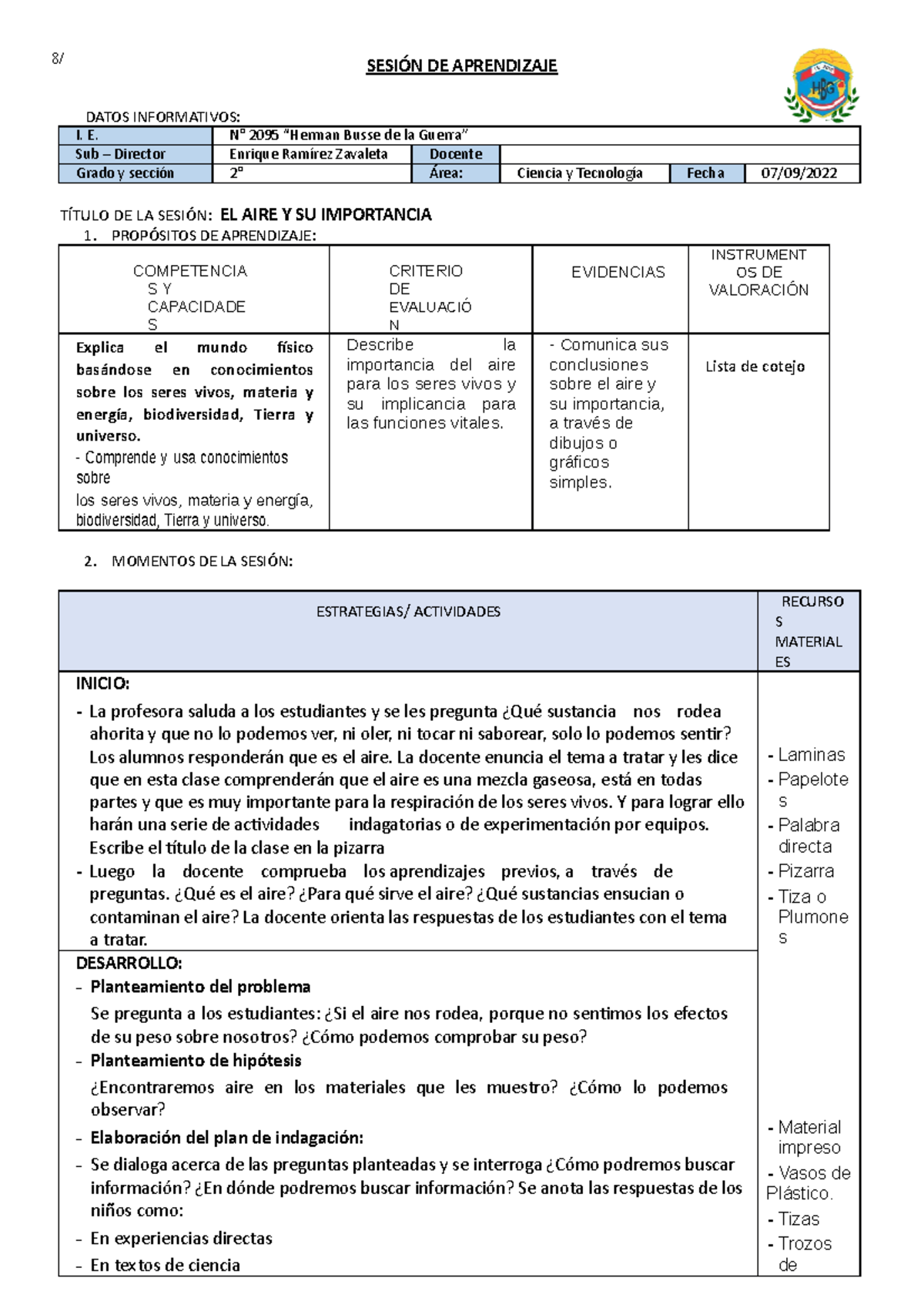 Sesión Cy T EL AIRE (1) SESION DE CLASES EL AIRE PARA SEGUNDO GRADO