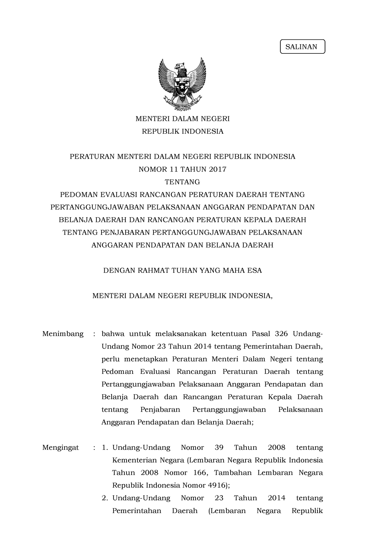 Permendagri Nomor 11 Tahun 2017 - MENTERI DALAM NEGERI REPUBLIK ...